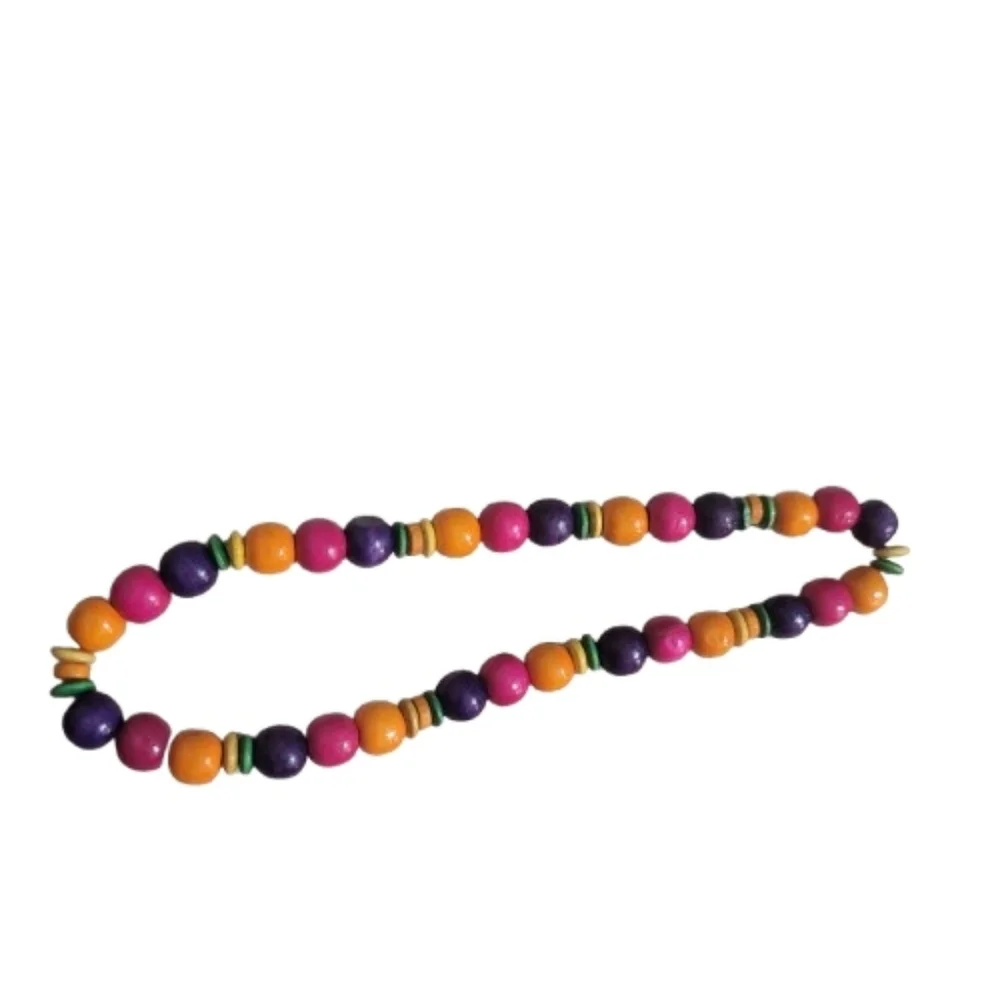 Vibrant Multi-Color Wood Bead Bracelet - Bohemian / Hippie / Cottagecore Stretch